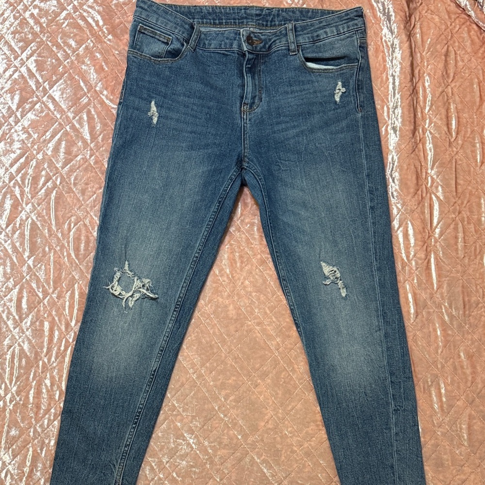 Zara Distressed Dark Blue Skinny Jeans
